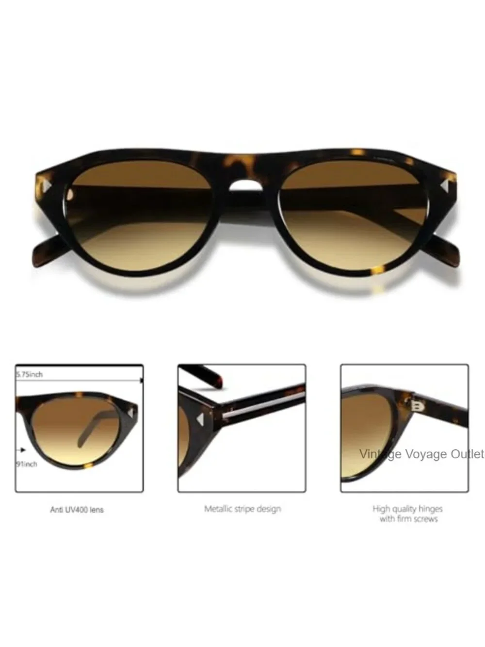 Retro Cat Eye Oval Sunglasses Women Men UV400 Protection Lightweight Travel